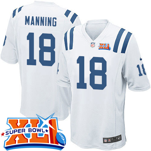 Men's Game Peyton Manning Super Bowl XLI Nike Jersey White Road - #18 NFL Indianapolis Colts